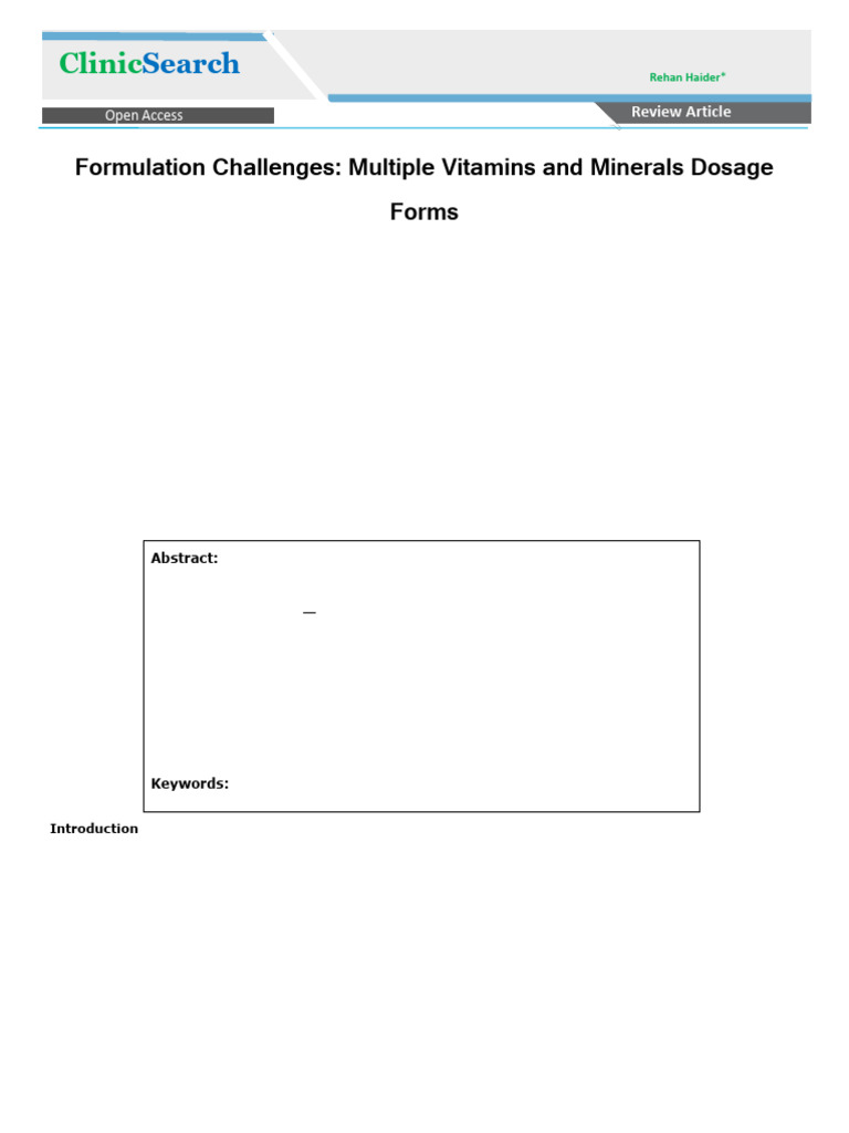 Multivitamin Formulation Chalange | PDF | Pharmaceutical Formulation ...
