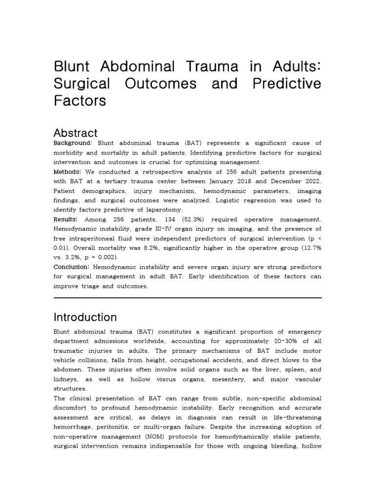 Blunt Abdominal Trauma in Adults | PDF | Major Trauma | Medicine