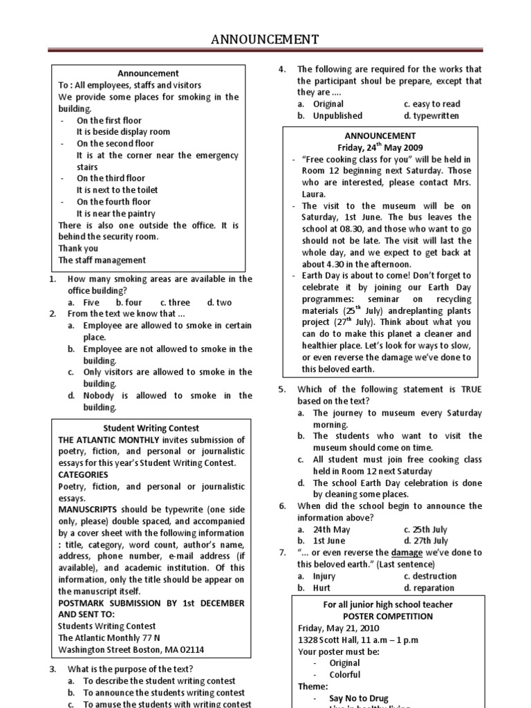 Announcement Exercises for Students | PDF