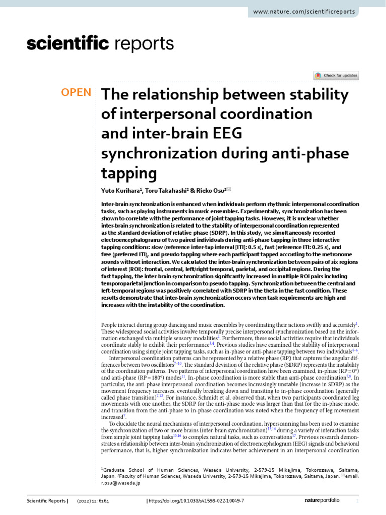 The Relationship Between Stability of Interpersonal Coordination and ...