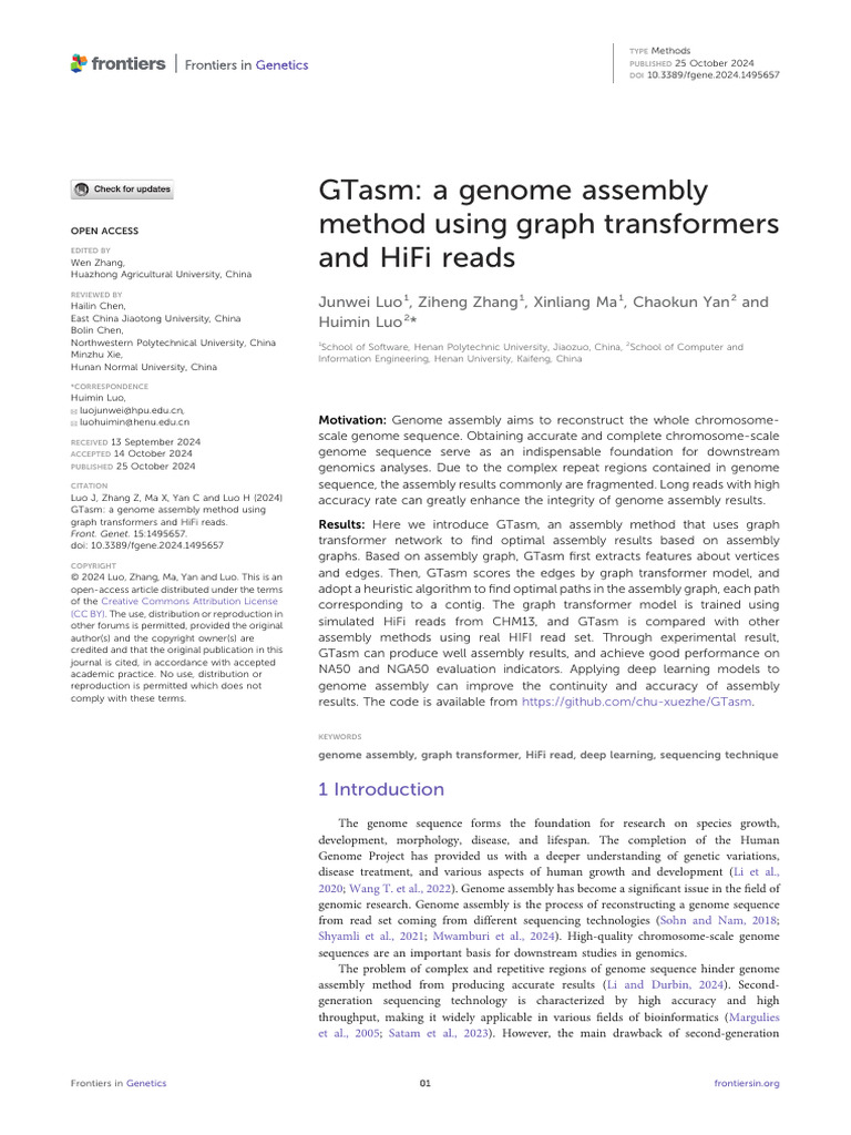 GTasm - A Genome Assembly Method Using Graph Transformers and HiFi ...