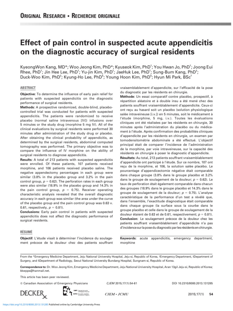Div Class Title Effect of Pain Control in Suspected Acute Appendicitis ...