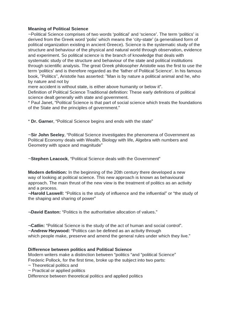 Political Science Unit 1 | PDF | Science | Social Contract