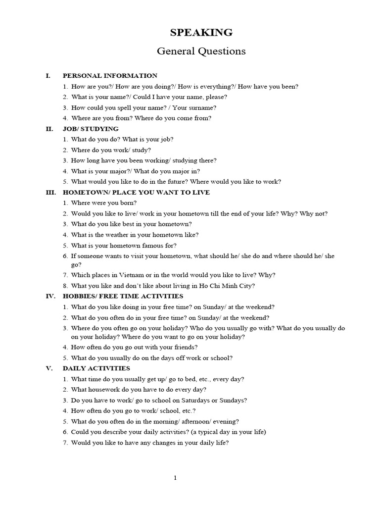 Speaking - General Questions | PDF