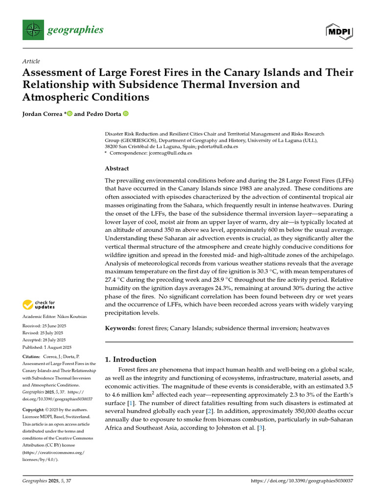 Assessment of Large Forest Fires in The Canary Islands and Their ...