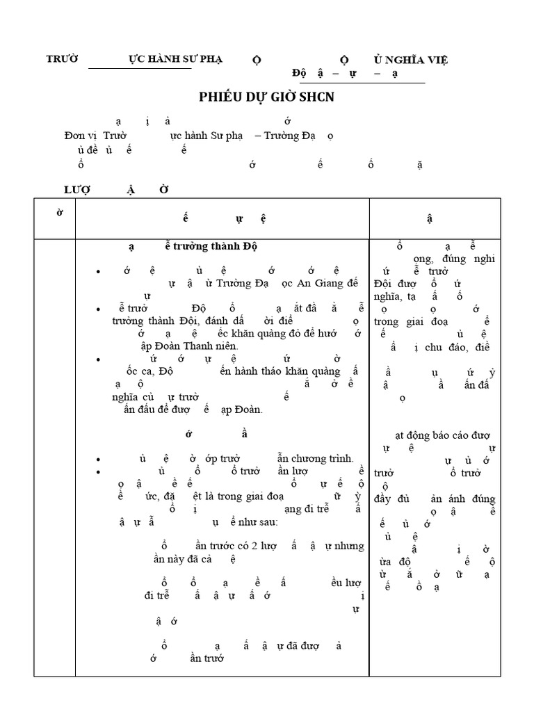 Phiếu Dự Giờ SHCN | PDF