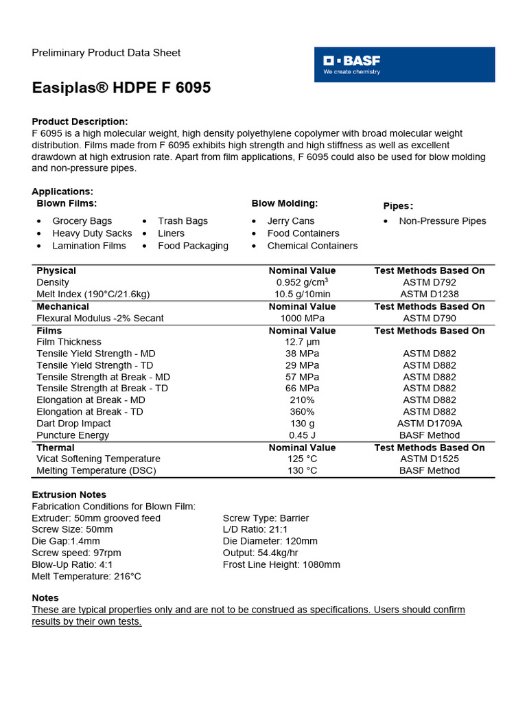 Hdpe Film 6095 Basf China | PDF | Mechanical Engineering | Applied And ...