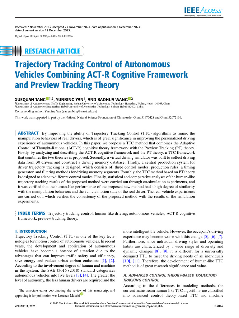 Trajectory Tracking Control of Autonomous Vehicles Combining ACT-R ...