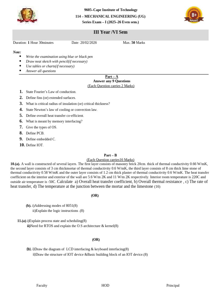HMT Question Paper Rough | PDF | Heat Transfer | Thermal Conduction