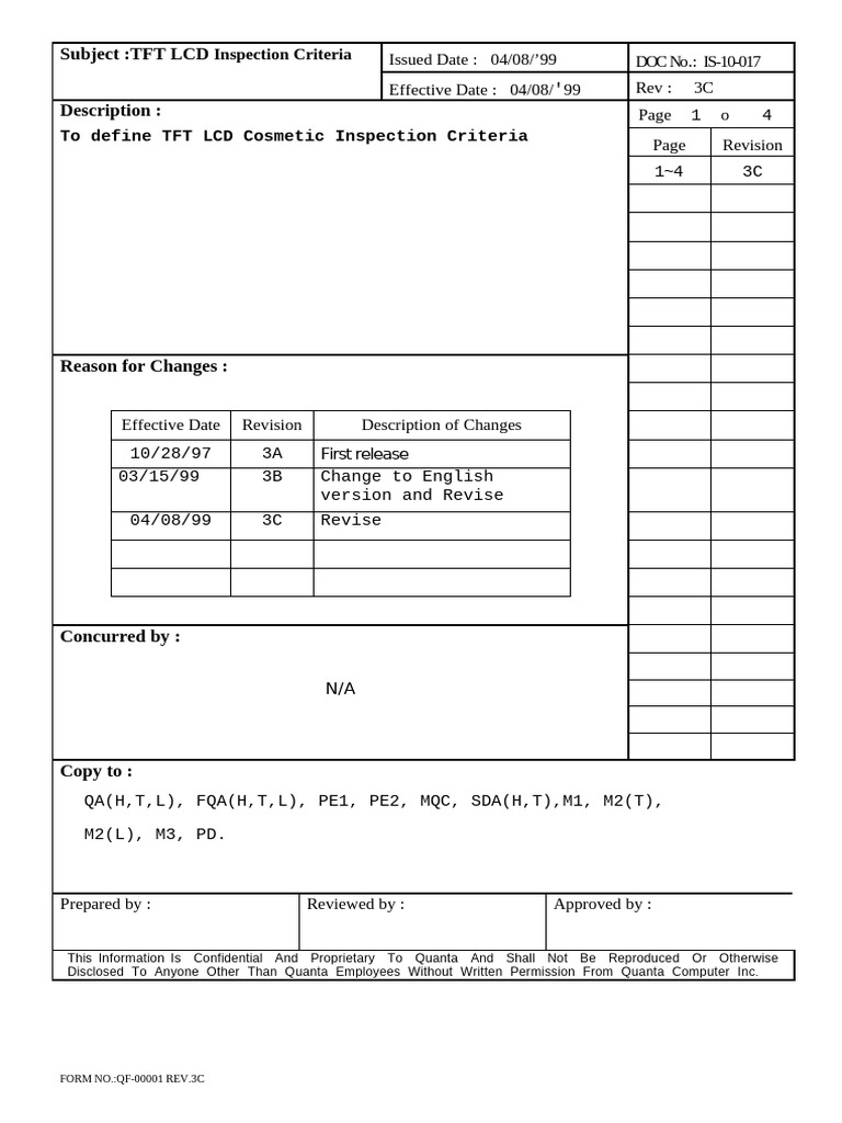 TFT -LCD外观检验标准 | PDF | Pixel | Liquid Crystal Display