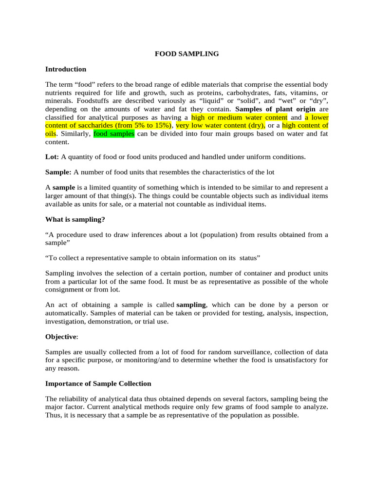 Food Sampling | PDF | Foods | Sampling (Statistics)