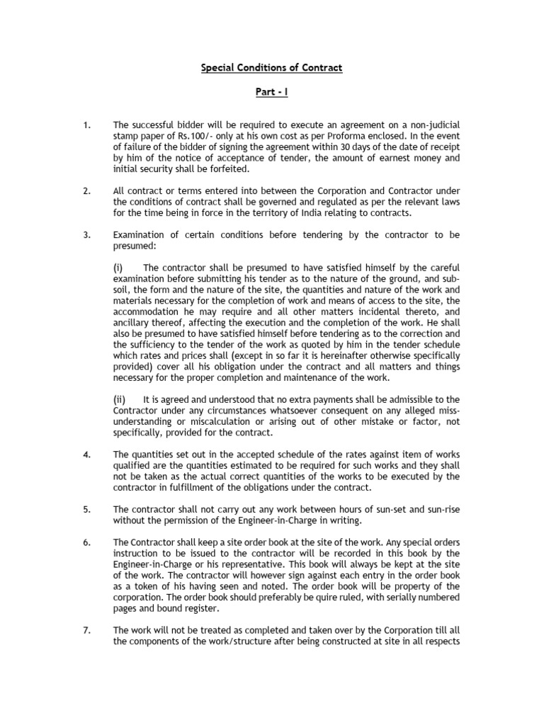 Special Conditions of Contract | PDF | Employment | Concrete