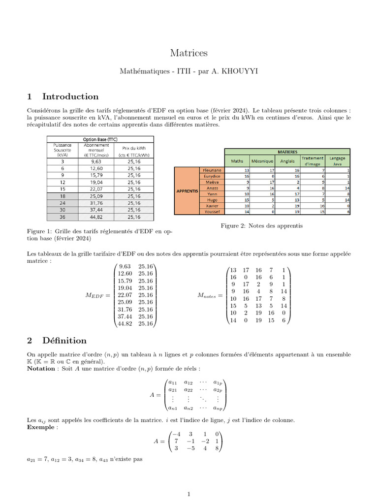 Matrices Cours | PDF
