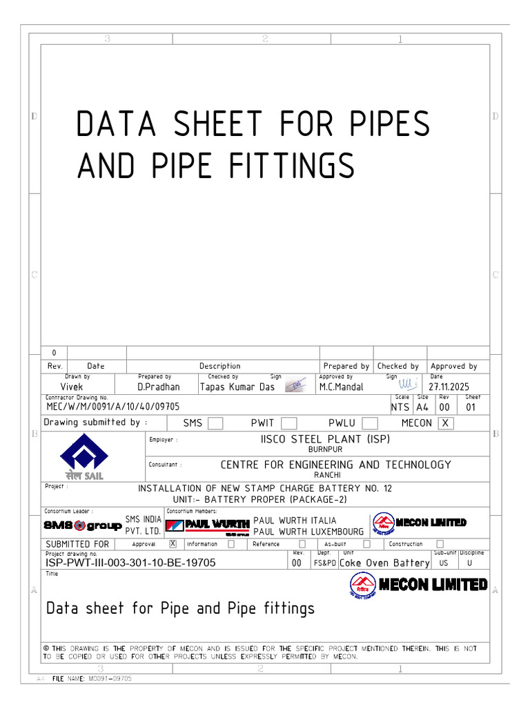 Data Sheet For Pipes and Pipe Fittings | PDF | Pipe (Fluid Conveyance ...