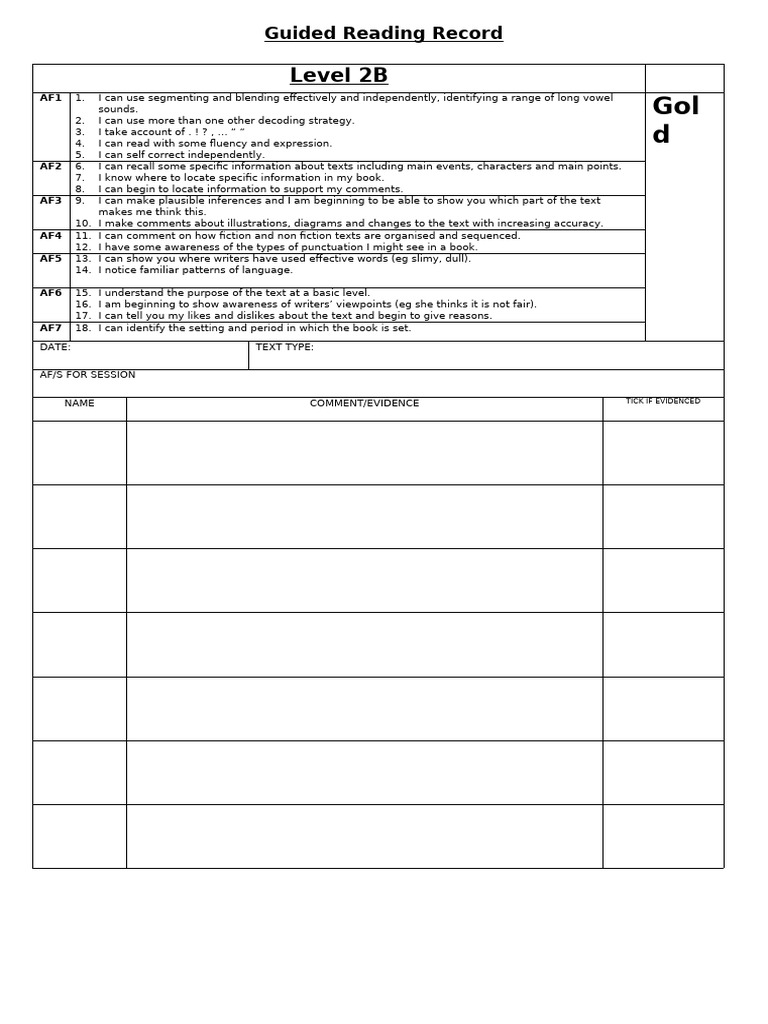 2b Guided Reading Record Sheet | PDF
