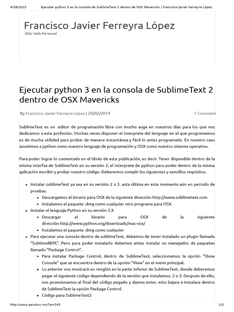 Ejecutar Python 3 en La Consola de SublimeText 2 Dentro de OSX ...
