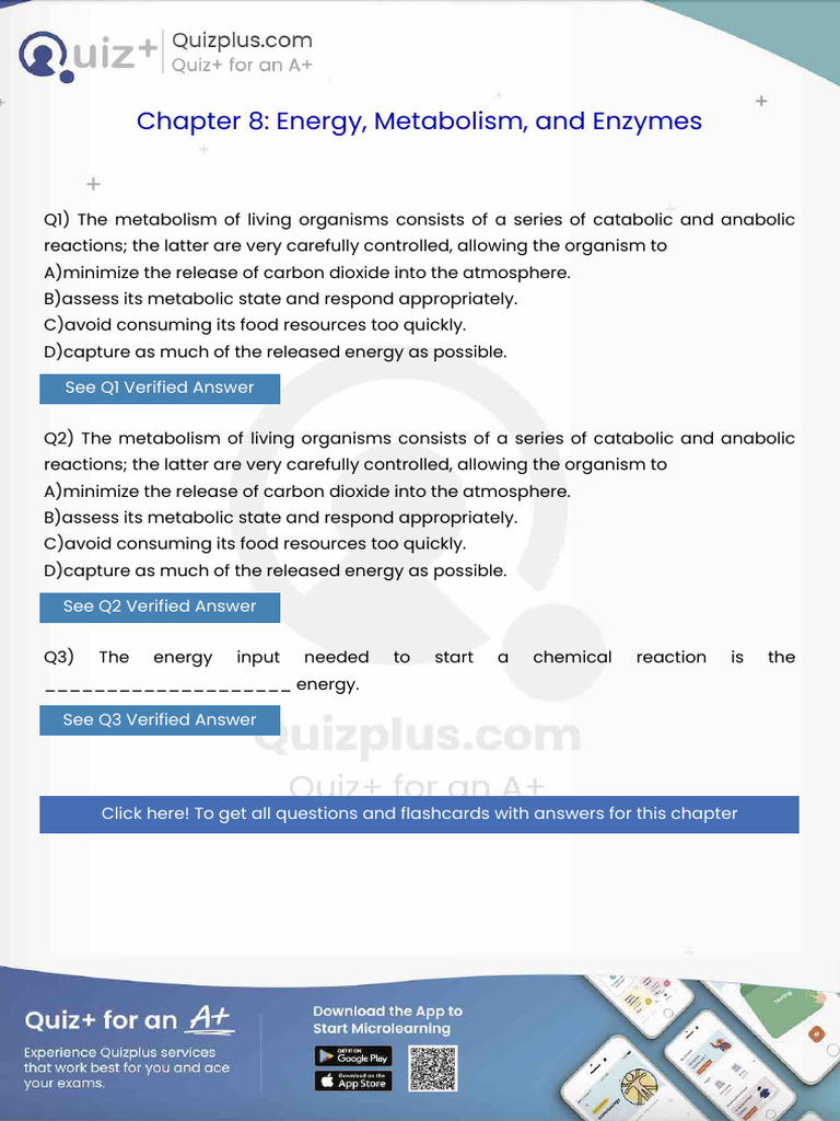 The Metabolism of Living Organisms Consists of A Series of Catabolic ...
