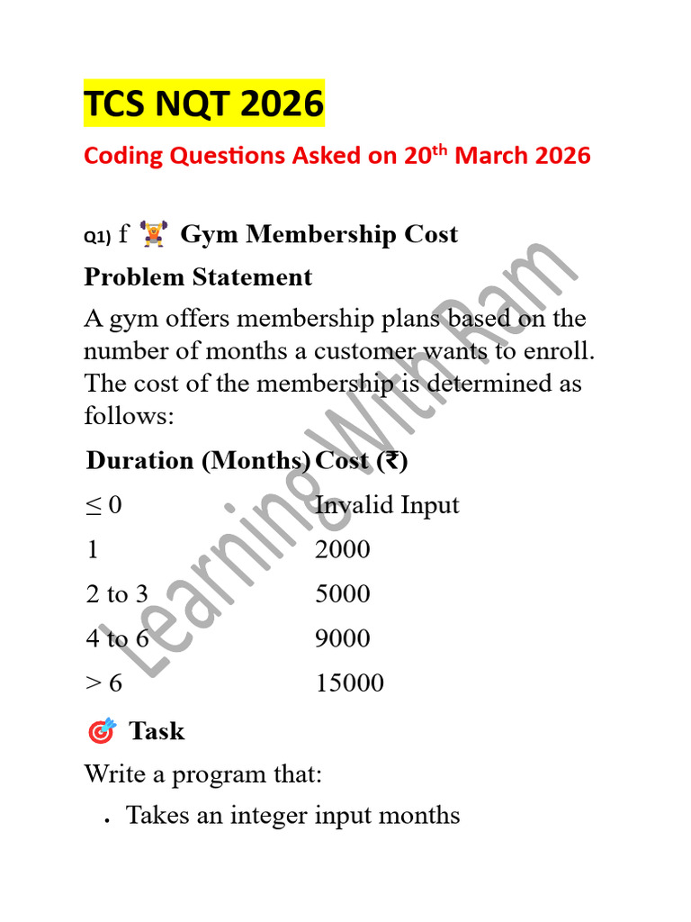TCS NQT 2026 20th March - 1st Shift Coding Question | PDF | Object ...