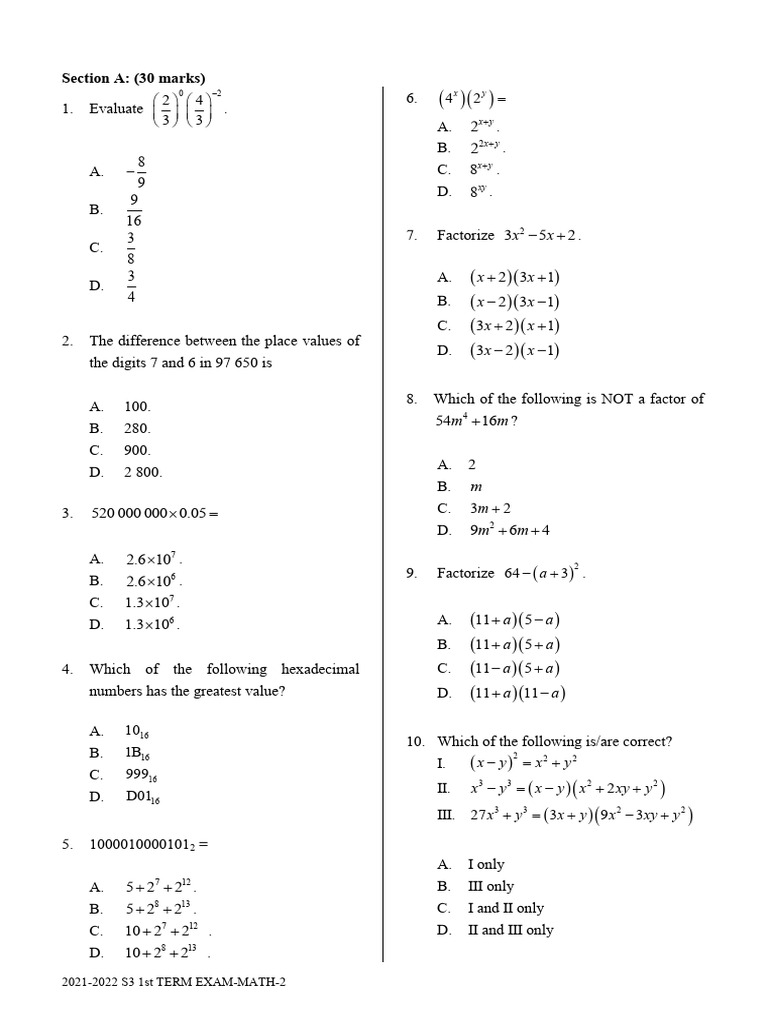 2021 2022 s3 1st Term Exam Math | PDF | Euclidean Geometry | Elementary ...