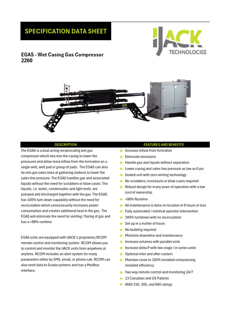 IJACK EGAS Wet Casing Gas Compressor Unit Specification Data Sheet EGAS ...