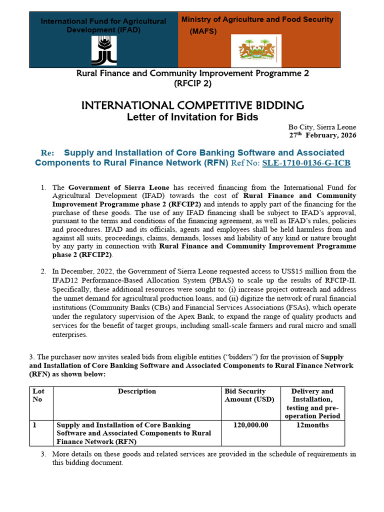 International Competitive Bidding: Letter of Invitation For Bids | PDF
