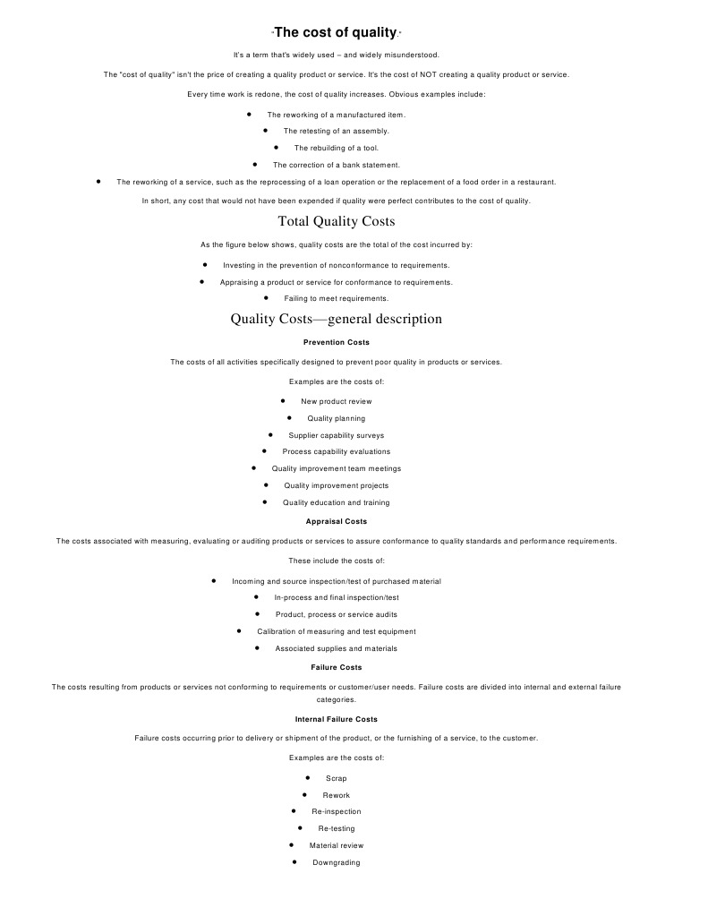 The Cost of Quality PDF Quality (Business) Audit