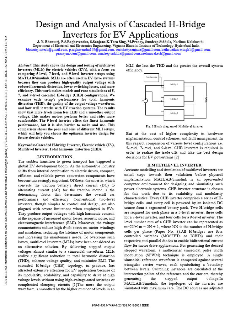 Design and Analysis of Cascaded H-Bridge Inverters For EV Applications ...