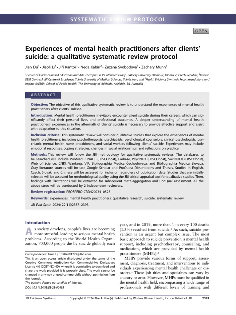 Experiences of Mental Health Practitioners After.10 | PDF | Systematic ...