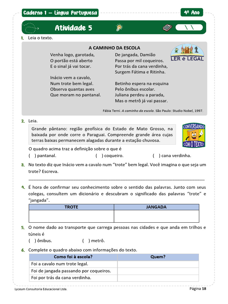 Atividade EPV - Caderno1Ativ5 LP | PDF