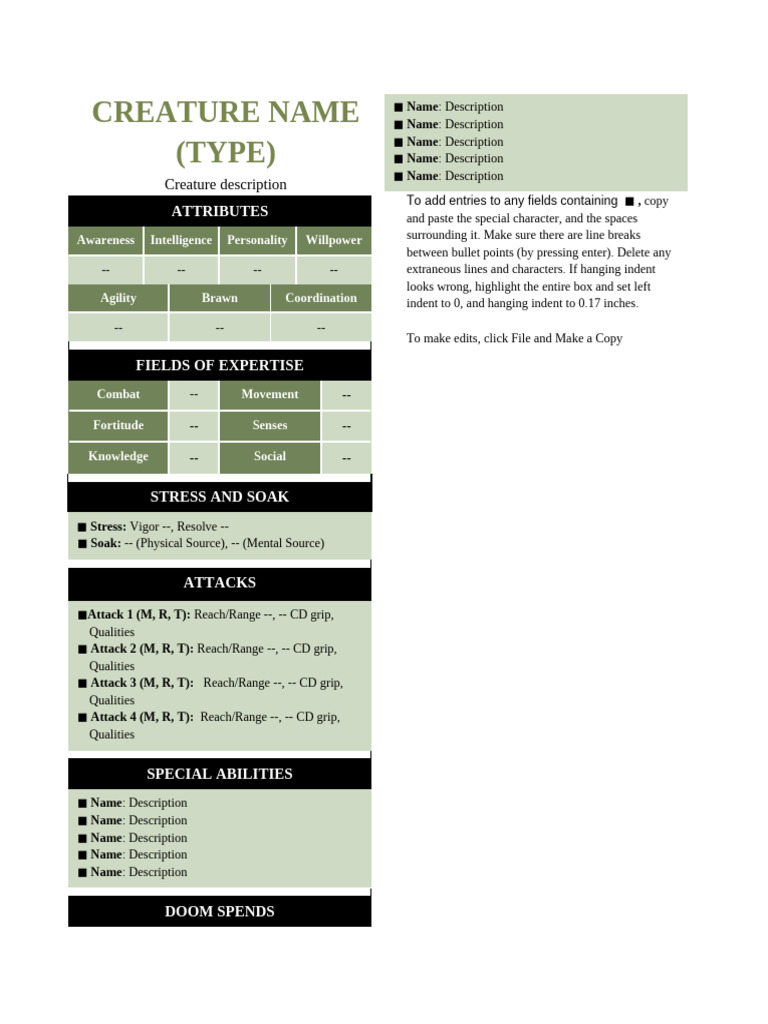 Copia de Conan 2d20 Encounter Template | PDF