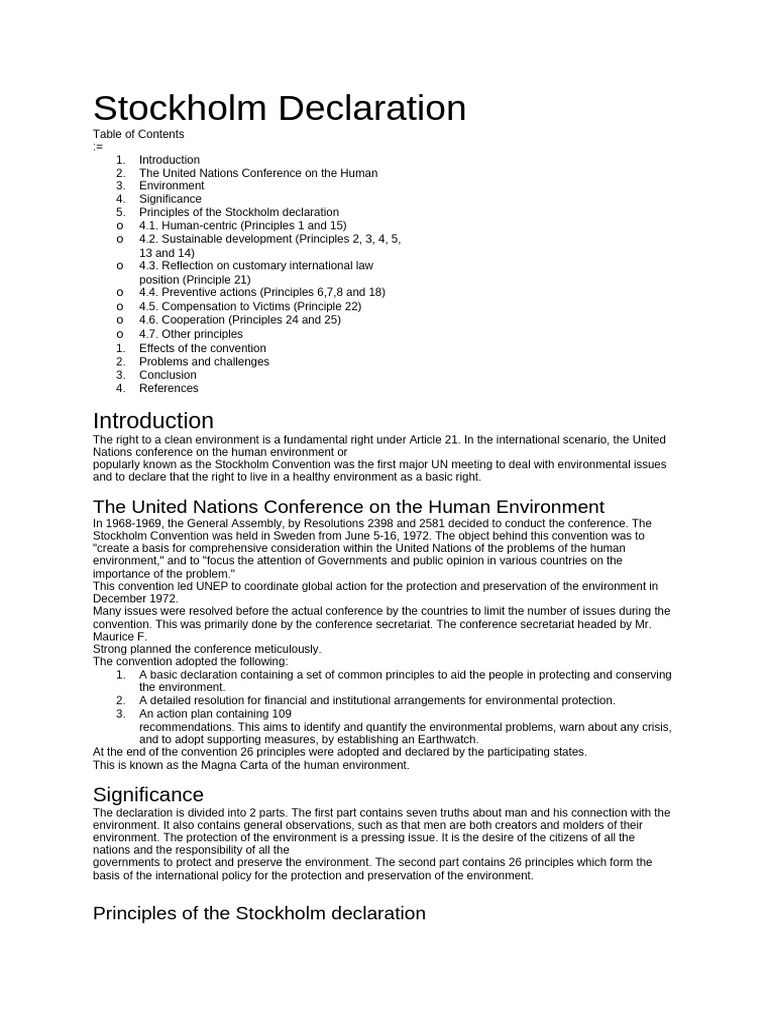 Stockholm Declaration | PDF | Environmental Protection | Natural Sciences