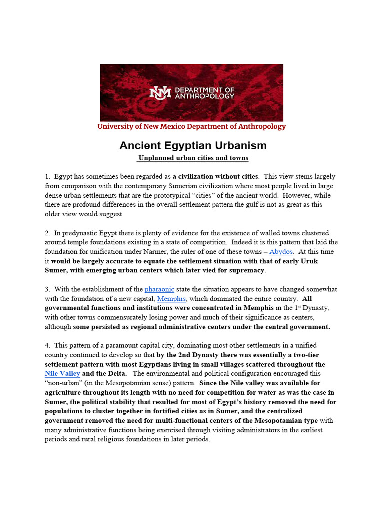 Ancient Egyptian Urbanism PDF | PDF | Ancient Egypt | Thebes