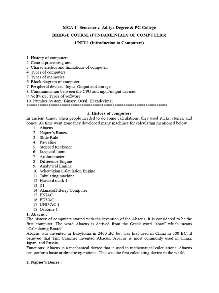 Bridge Course Fundamentals of Computers UNIT-1 | PDF | Peripheral ...
