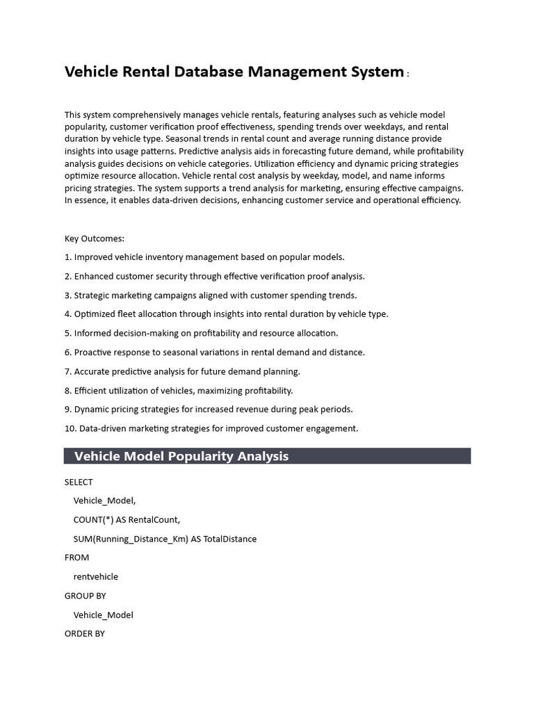 Vehicle Rental Database Management System | PDF | Pricing | Marketing ...