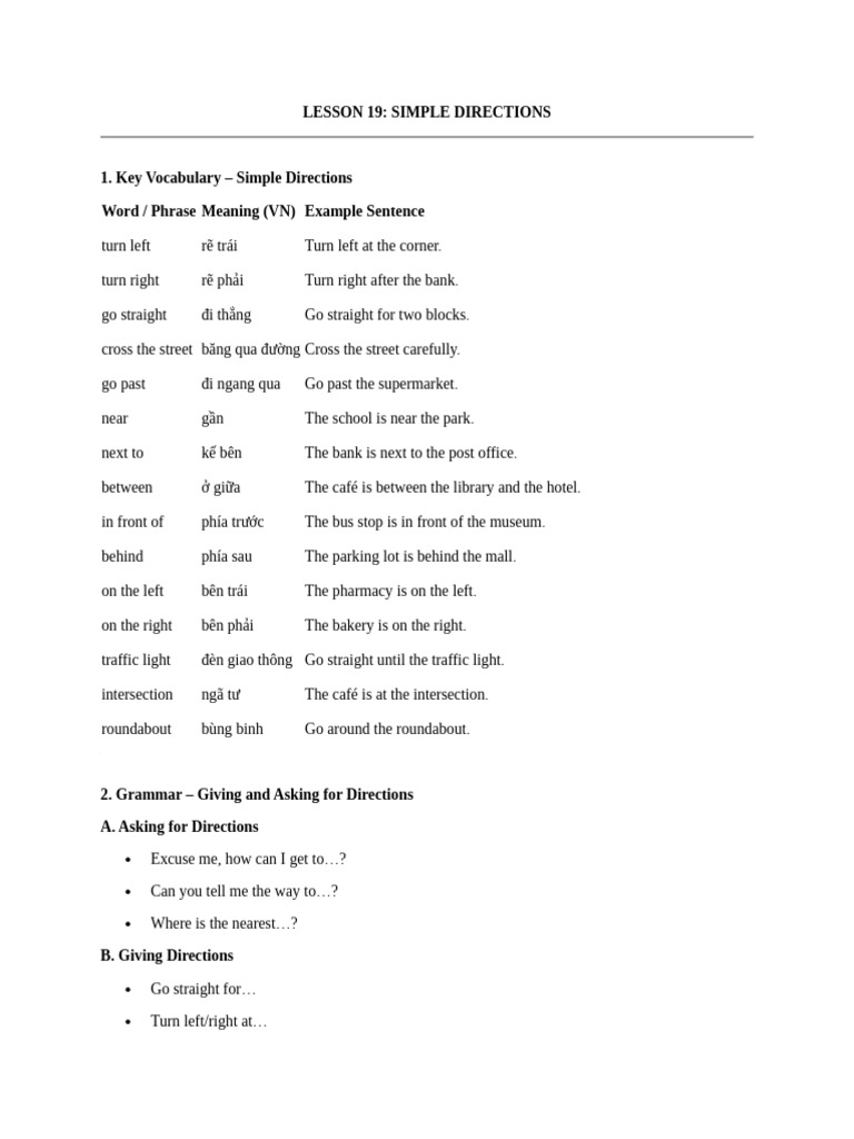 Lesson 19. Simple Directions | PDF | Syntax | Grammar