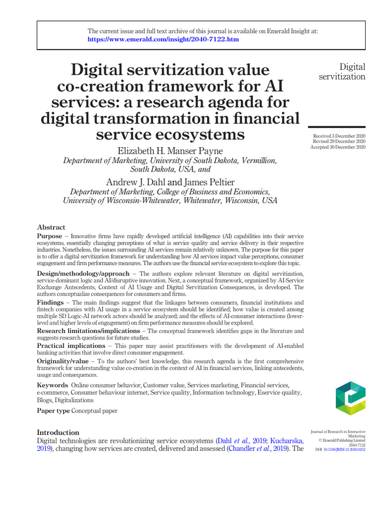 Digital Servitization Value-Co Creation Framework | PDF | Artificial ...