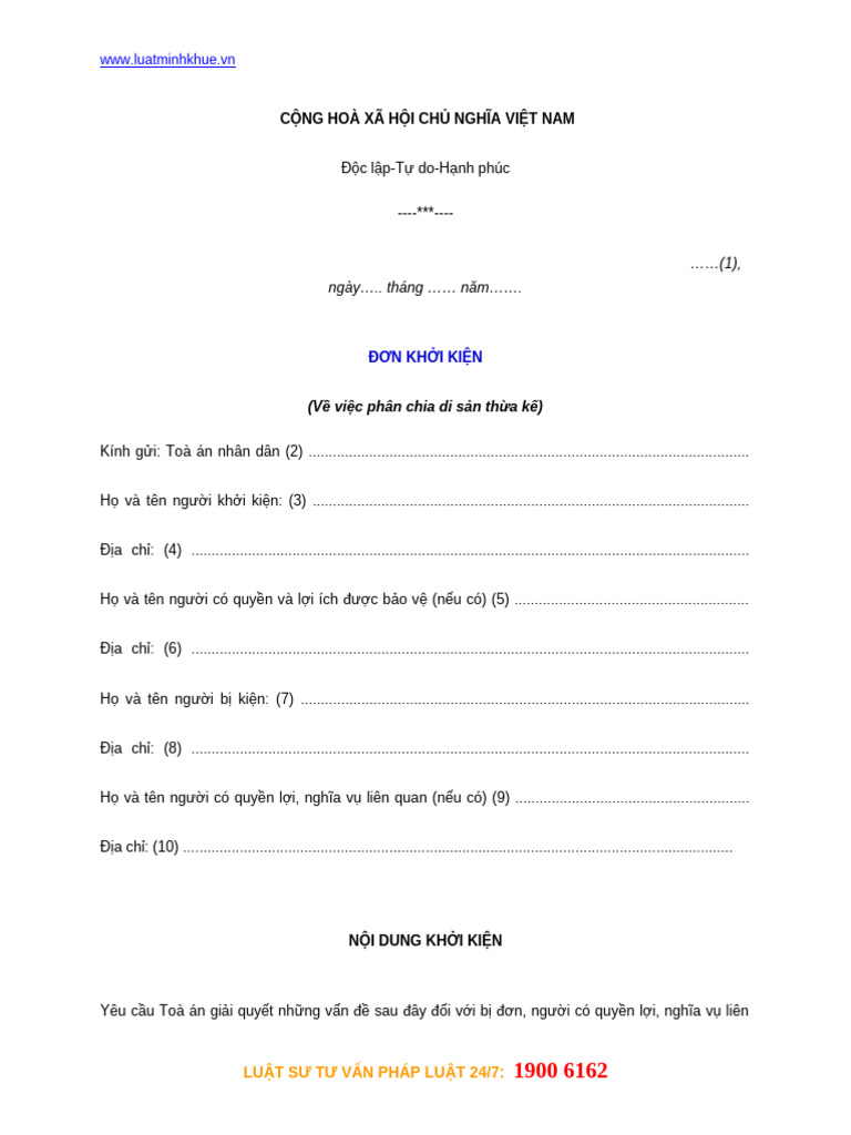 2 Mau Don Khoi Kien Chia Di San Thua Ke | PDF