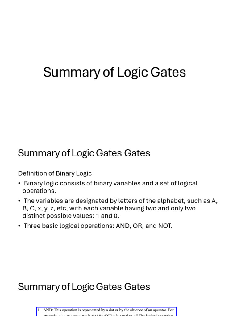 Summary of Logic Gates Gates | PDF
