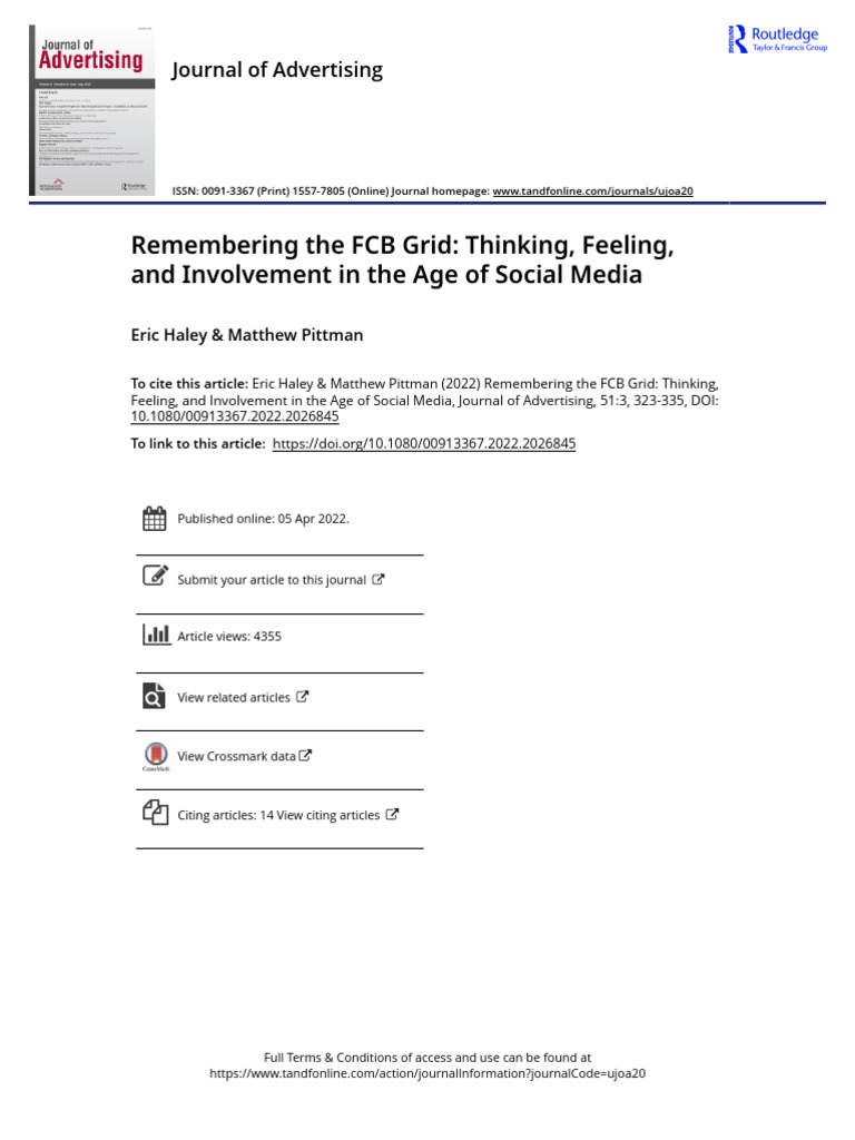 Remembering The FCB Grid Thinking Feeling and Involvement in The Age of ...