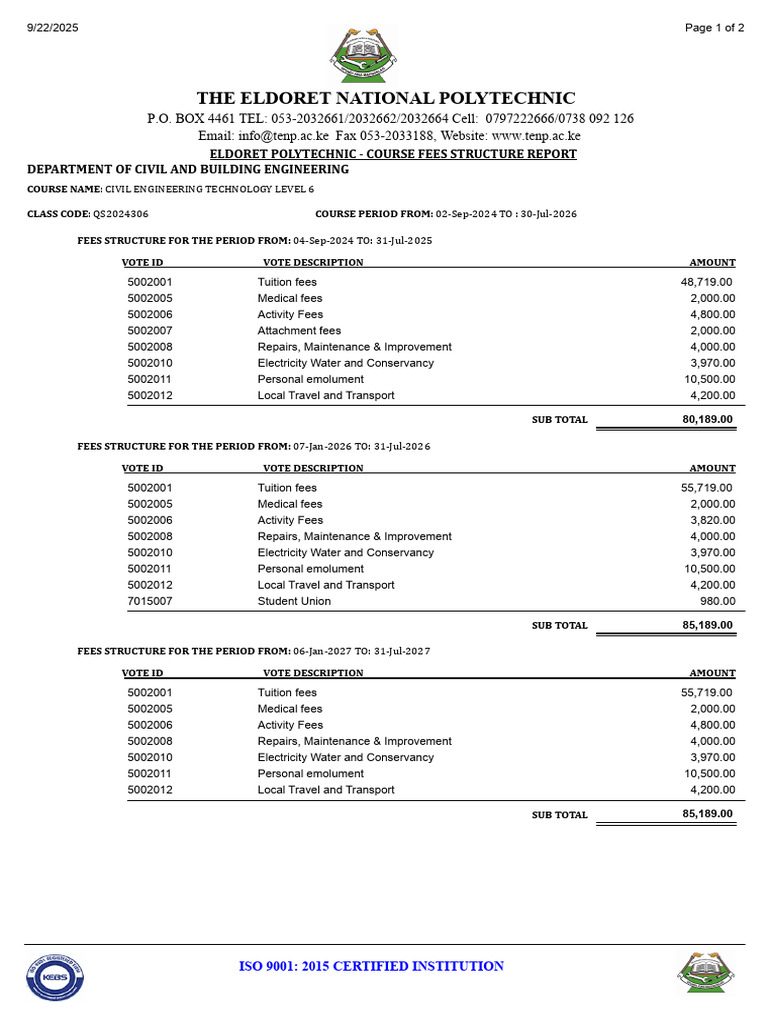 Revised Fee Structure 2026 | PDF