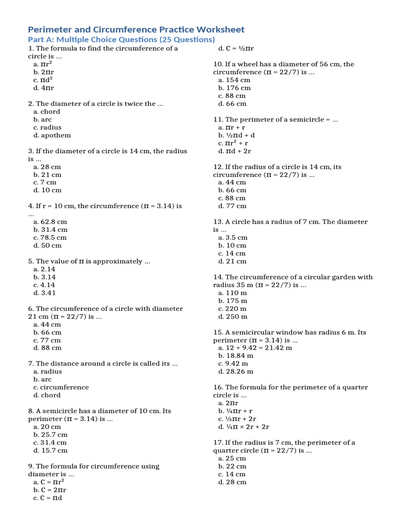Perimeter and Circumference Practice | PDF | Circle | Pi