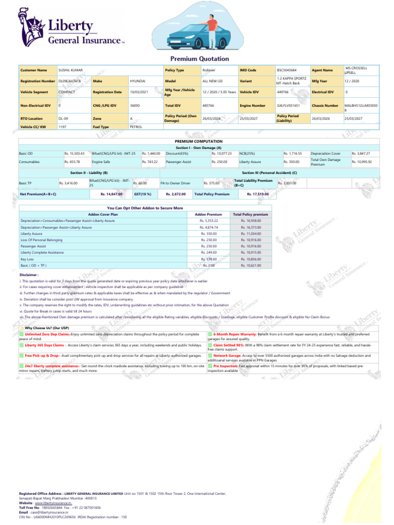 Dl09cav7418 - Quote - 3 | PDF | Insurance | Car