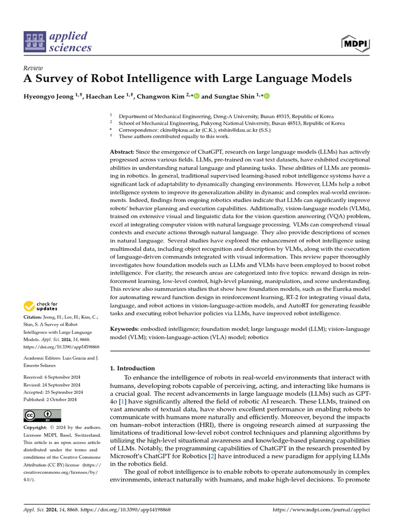A Survey of Robot Intelligence With Large Language Models | PDF | Robot ...