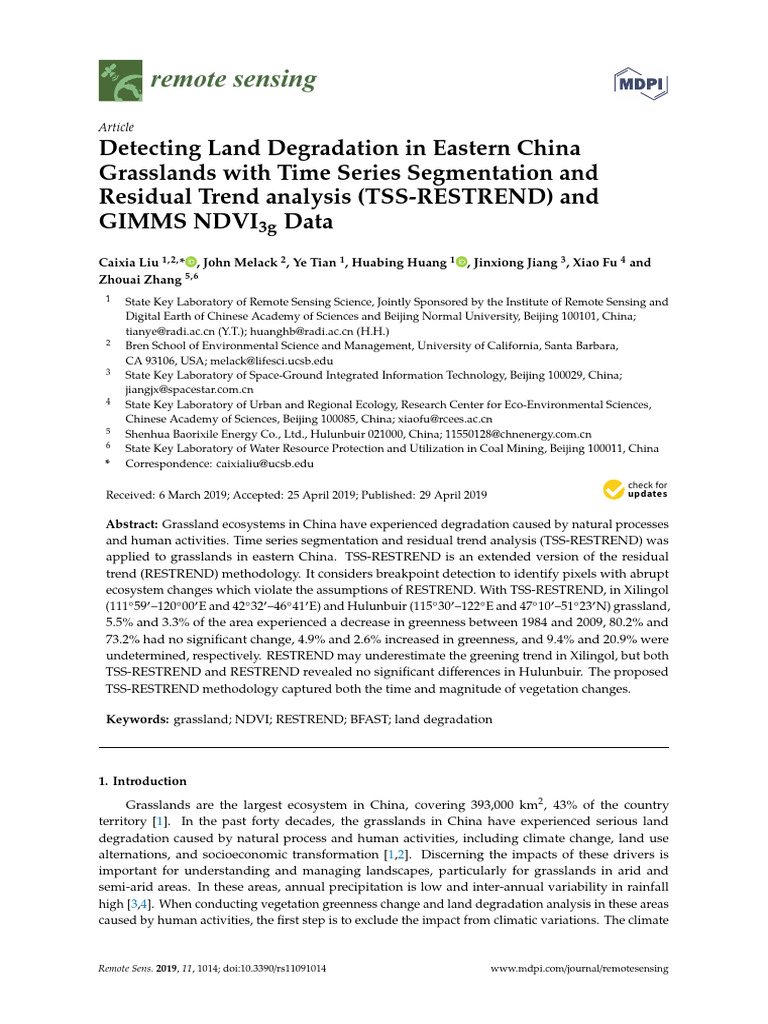 Detecting Land Degradation in Eastern China Grassl | PDF