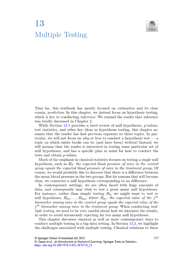 C13 Multiple Testing | PDF | P Value | Type I And Type Ii Errors