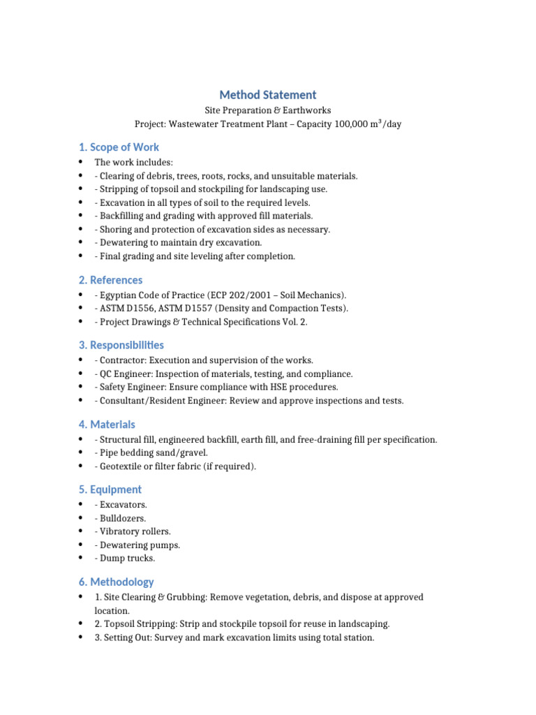 Method Statement Site Preparation Earthworks | PDF | Earth Sciences ...