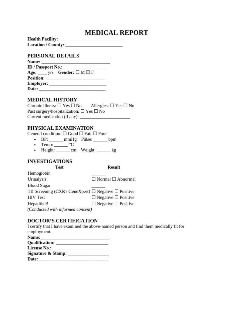 Medical Report Form | PDF