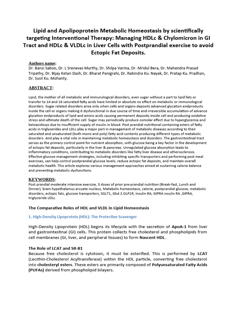 Lipoprotein Metabolism Management | PDF