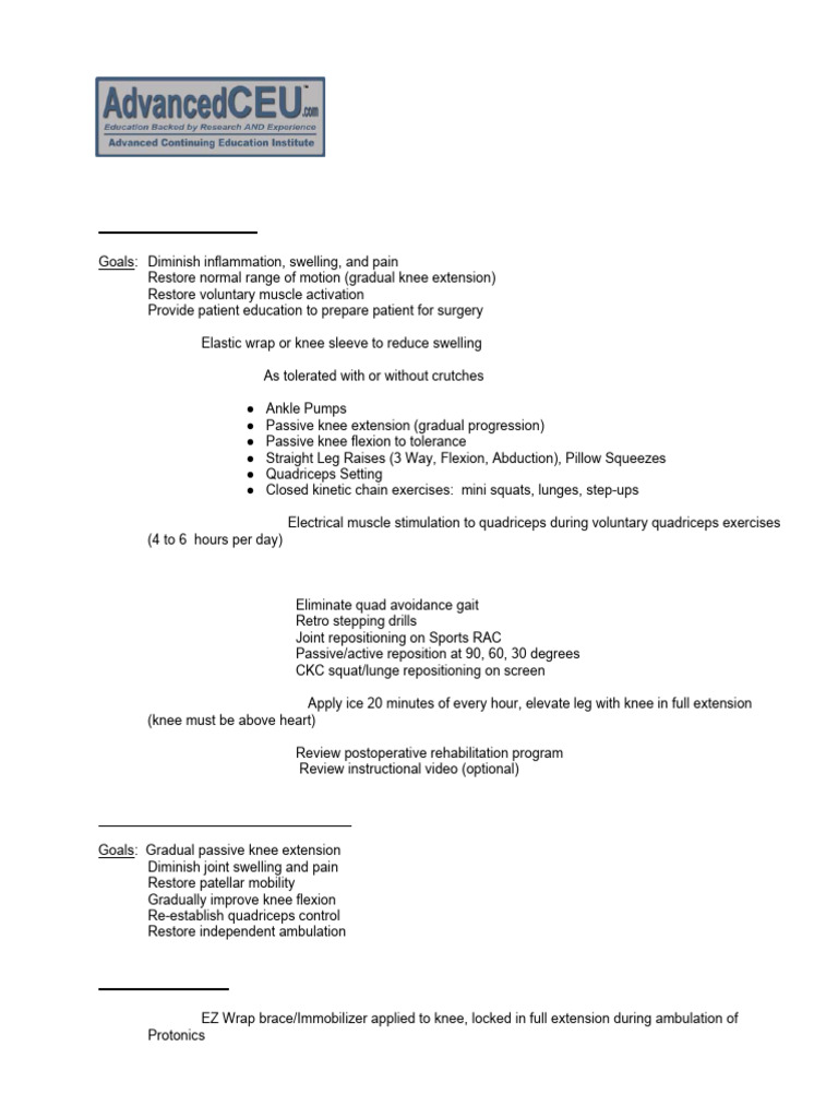 Rehabilitation Acute ACL MCL LCL PL | PDF