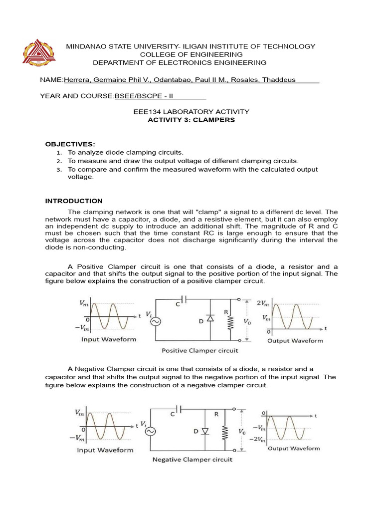 Lab 3 - Clamper Circuits | PDF | Electric Power | Electronic Circuits